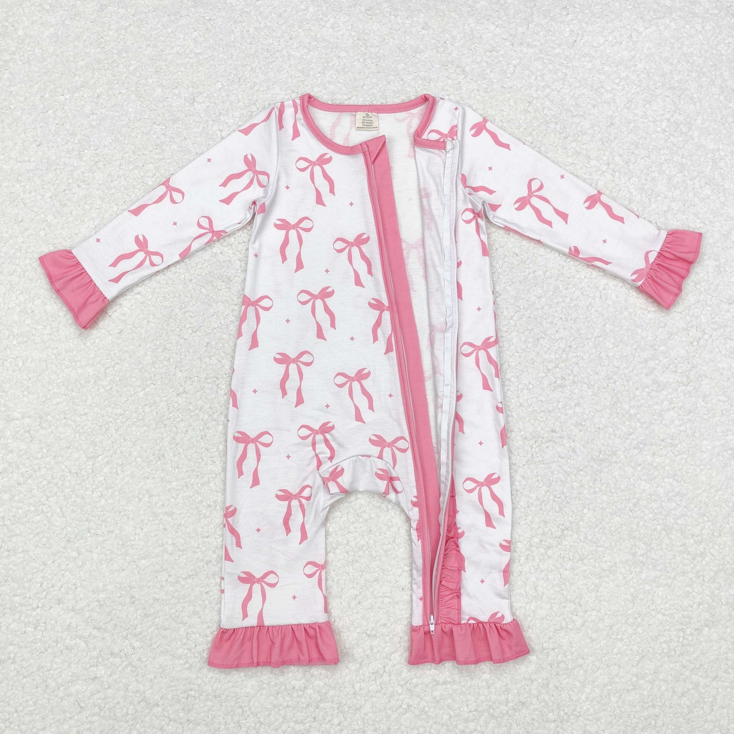 USA Shop Baby Infant Girls Pink Bows Ruffle Bamboo Zip Rompers