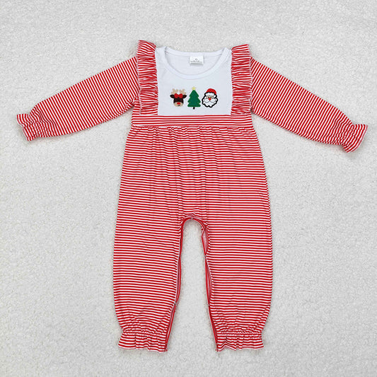 Baby Infant Girls Christmas Red Stripes Santa Deer Tree Rompers