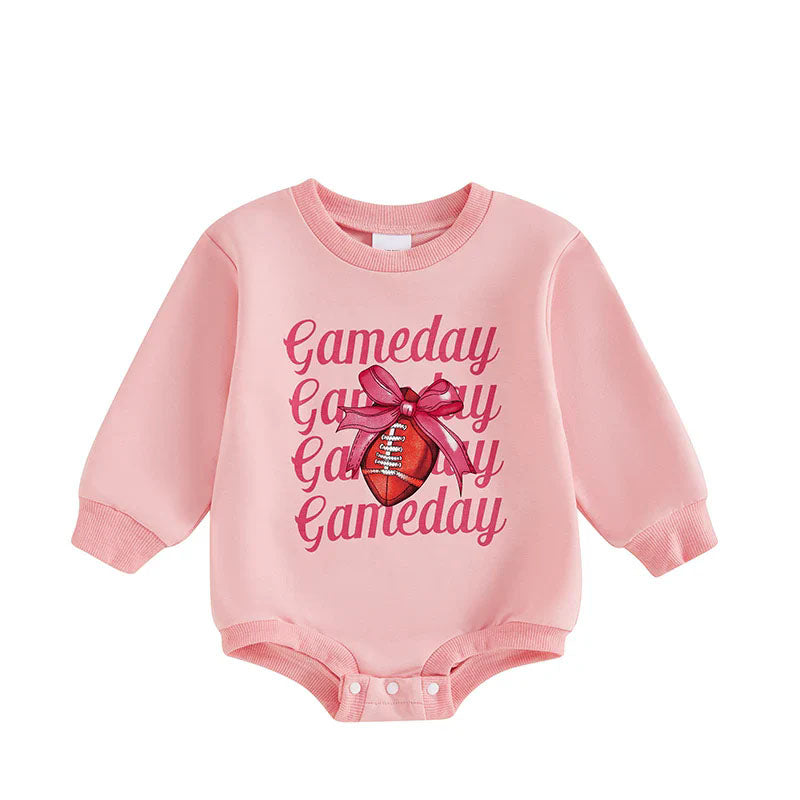 Baby Infant Girls Pink Gameday Football Bow Rompers preorder