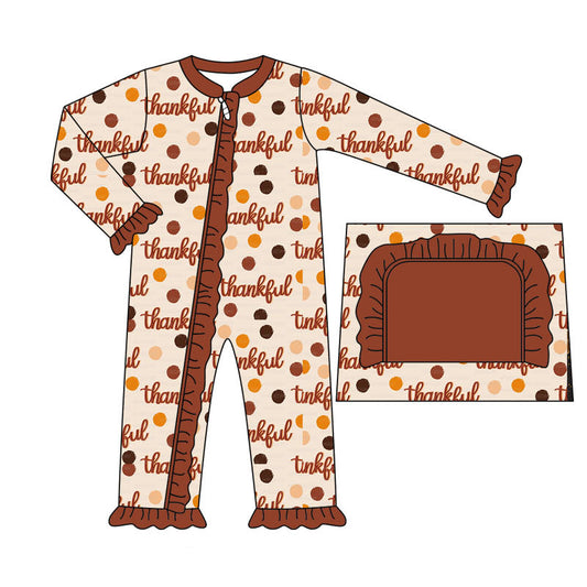 Baby Infant Girls Thanksgiving Thankful Zip Rompers preorder