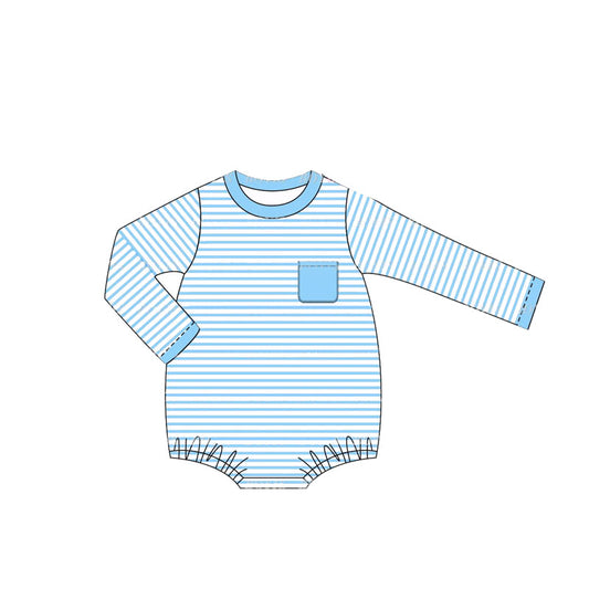 Baby Infant Boys Blue Stripes Pocket Rompers preorder