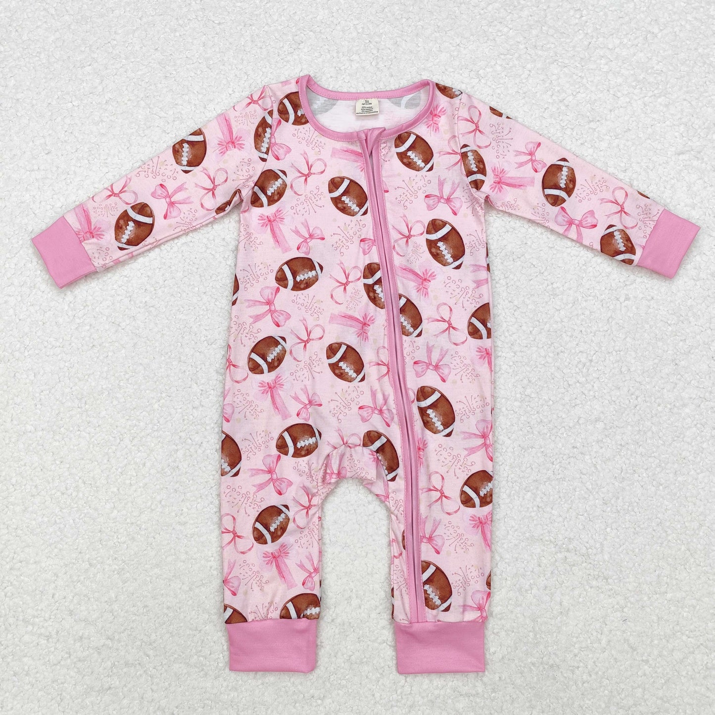 Sibling Baby Girls Pink Football Bows Rompers Pajamas Clothes Sets
