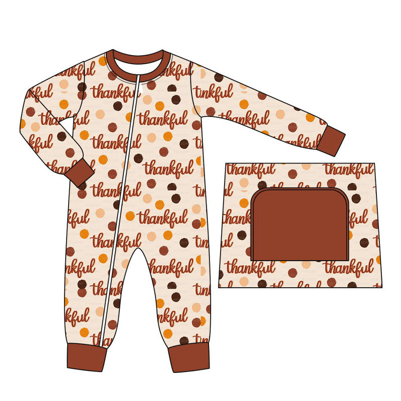 Baby Infant Boys Thanksgiving Thankful Zip Rompers preorder