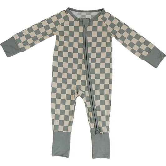 Baby Infant Boys Green Checkered Zip Rompers preorder