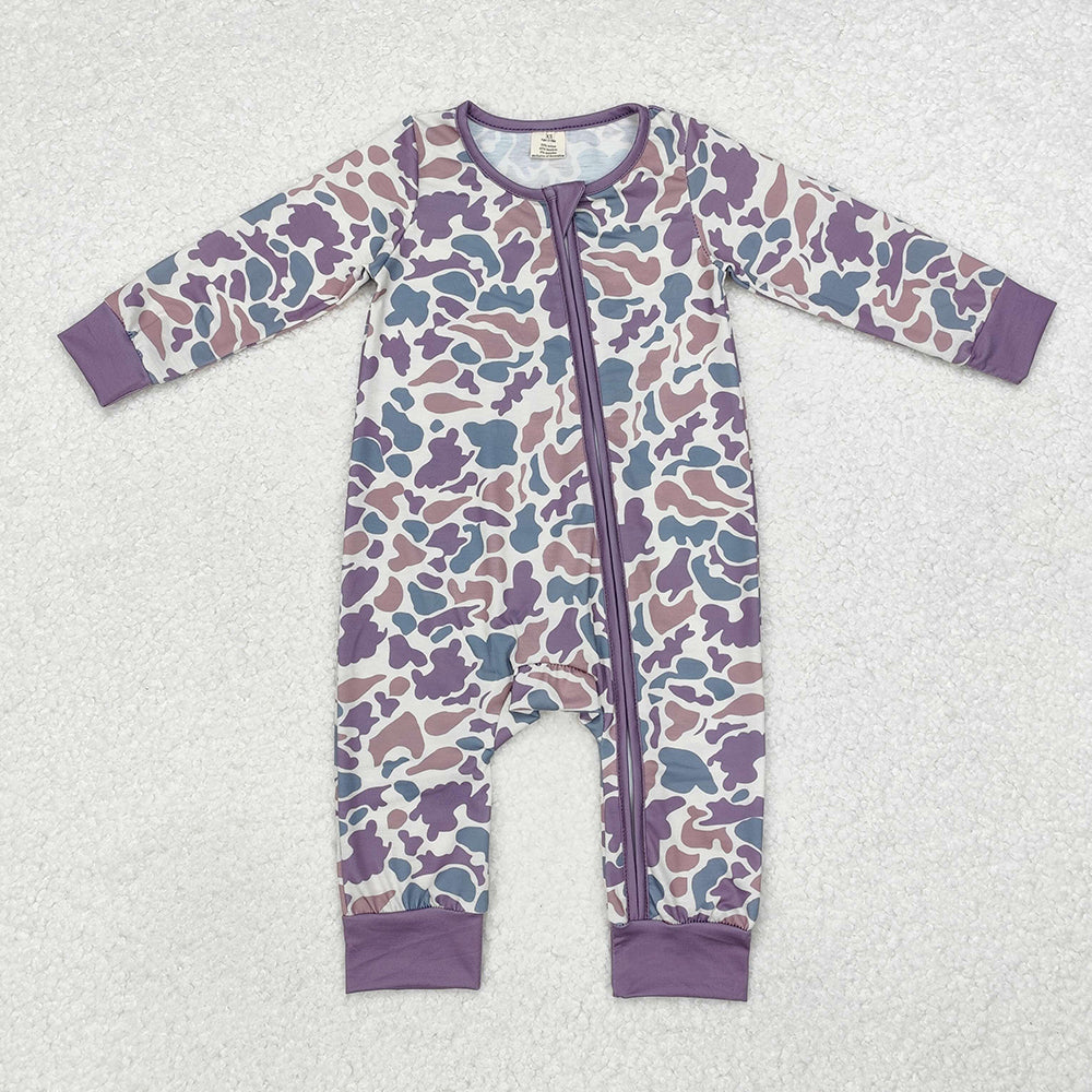 Baby Infant Boys Green Bamboo Camo Zip Rompers