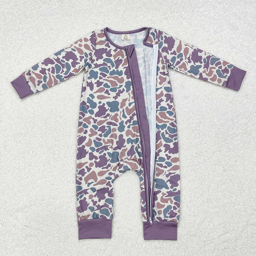 Baby Infant Boys Green Bamboo Camo Zip Rompers