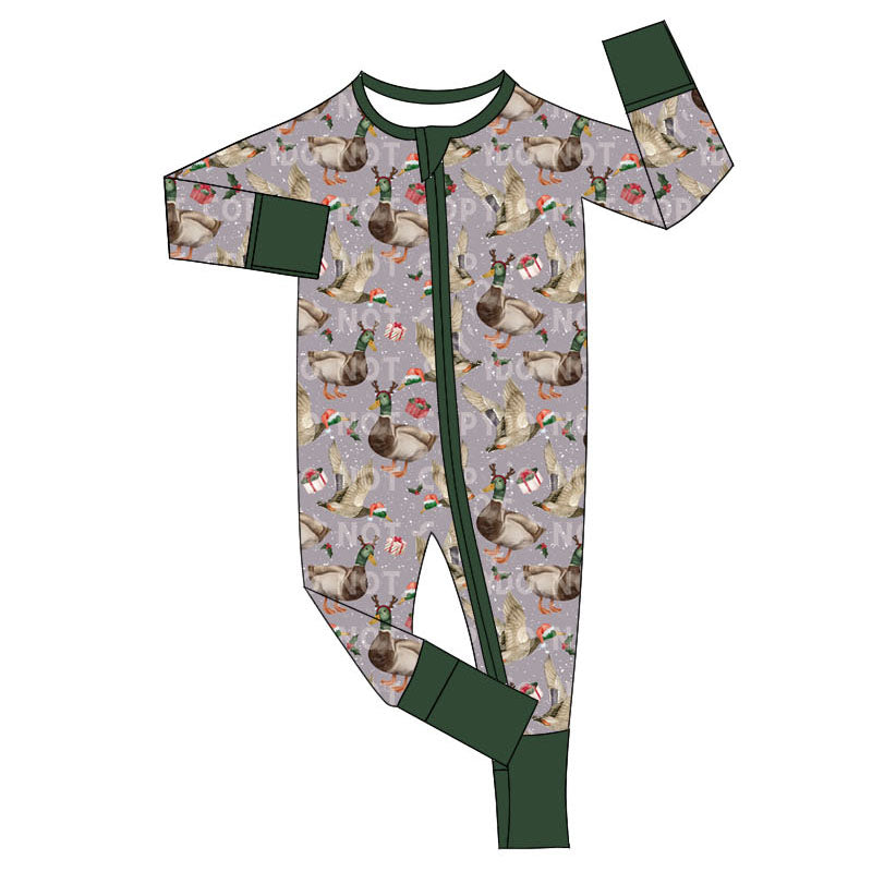 Baby Infant Boys Mallard Ducks Christmas Zip Rompers preorder