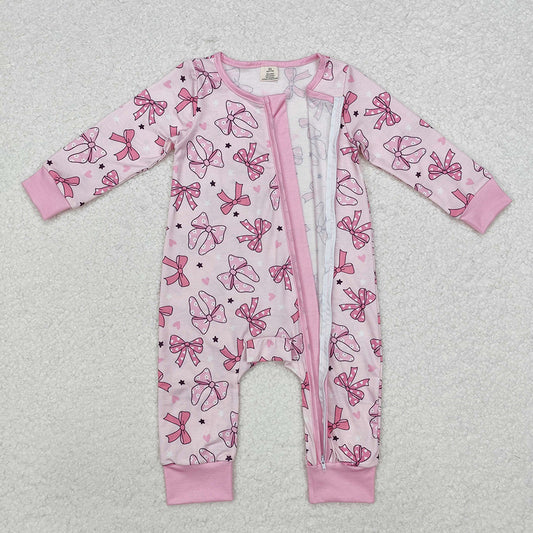 Baby Infant Girls Pink Dots Bows Zip Rompers