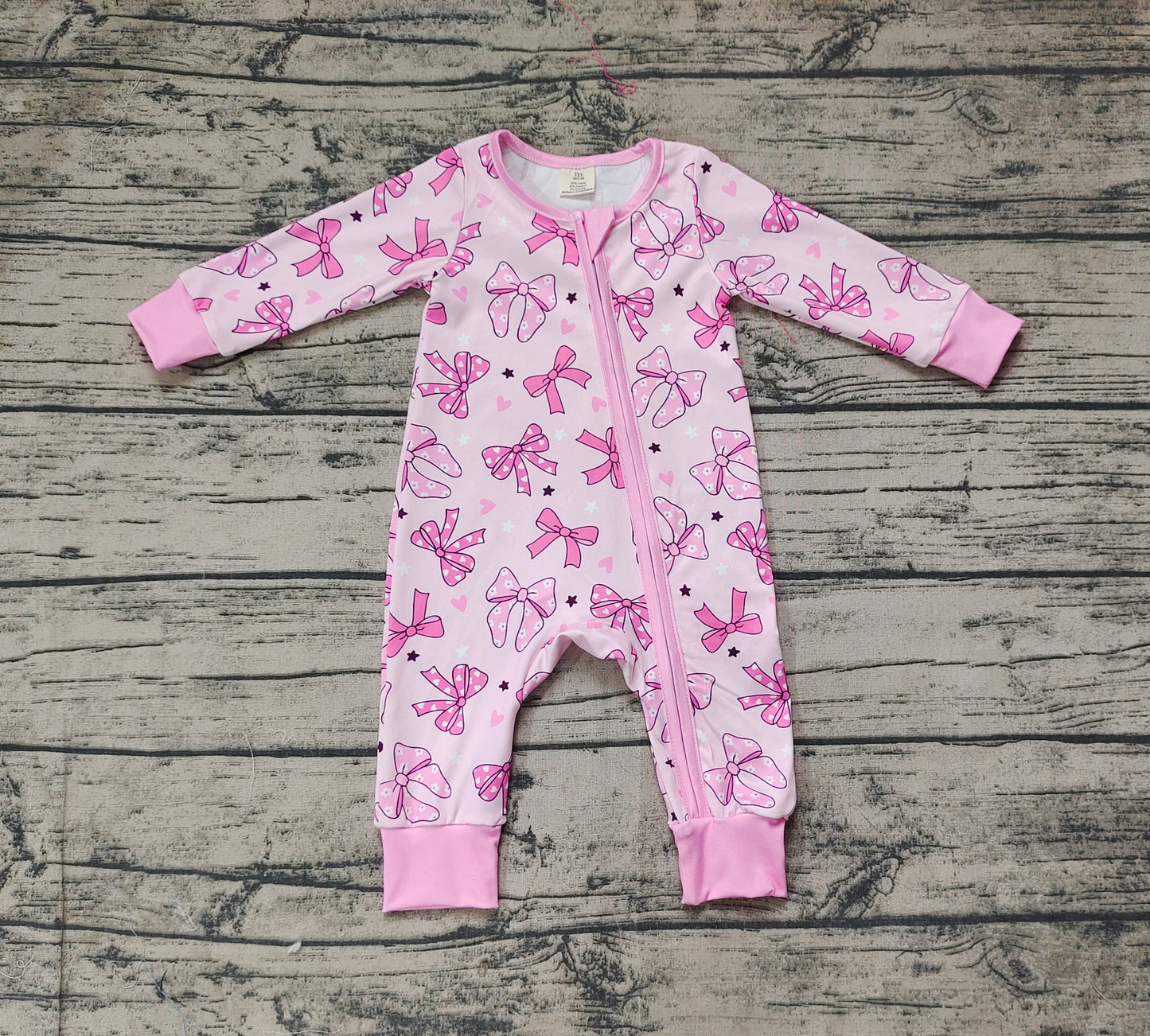 Baby Infant Girls Pink Dots Bows Zip Rompers