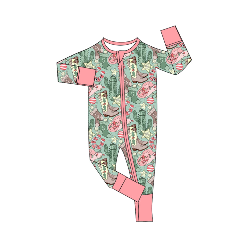 Baby Infant Girls Western Boots Cactus Zip Rompers preorder