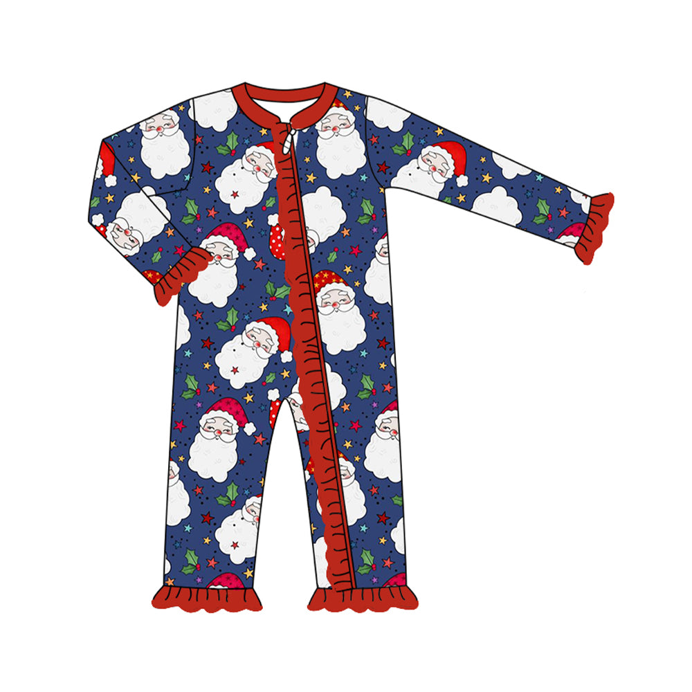 Baby Infant Girls Christmas Blue Santas Zip Rompers preorder