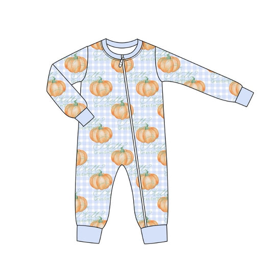 Baby Infant Boys Blue Checkered Pumpkins Zip Rompers preorder