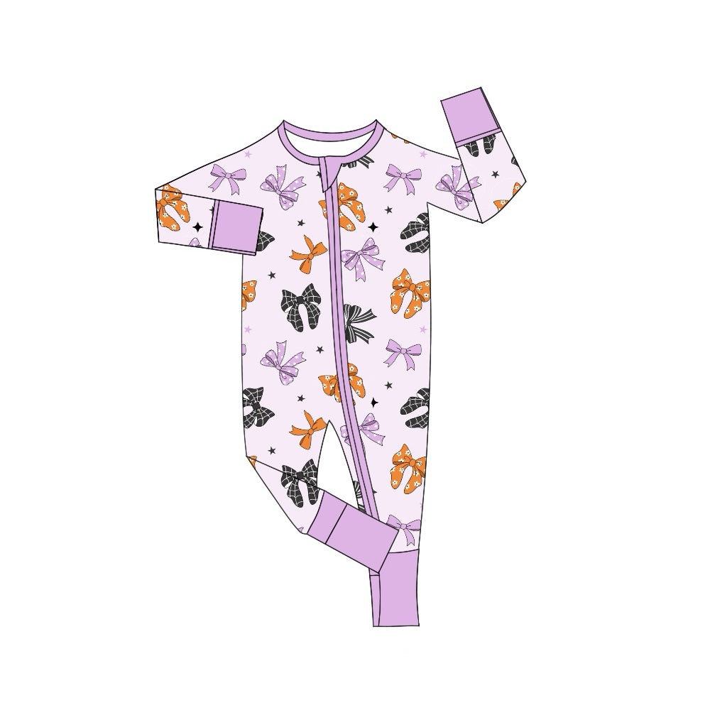 Baby Infant Girls Lavender Halloween Bows Zip Rompers preorder