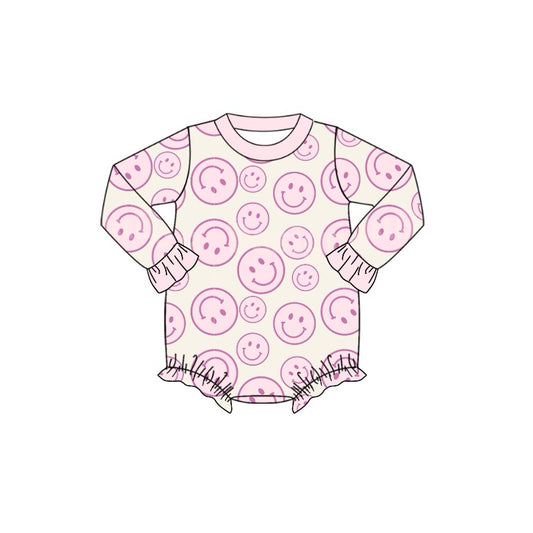 Baby Infant Girls Smile Pink Ruffle Long Sleeve Rompers preorder