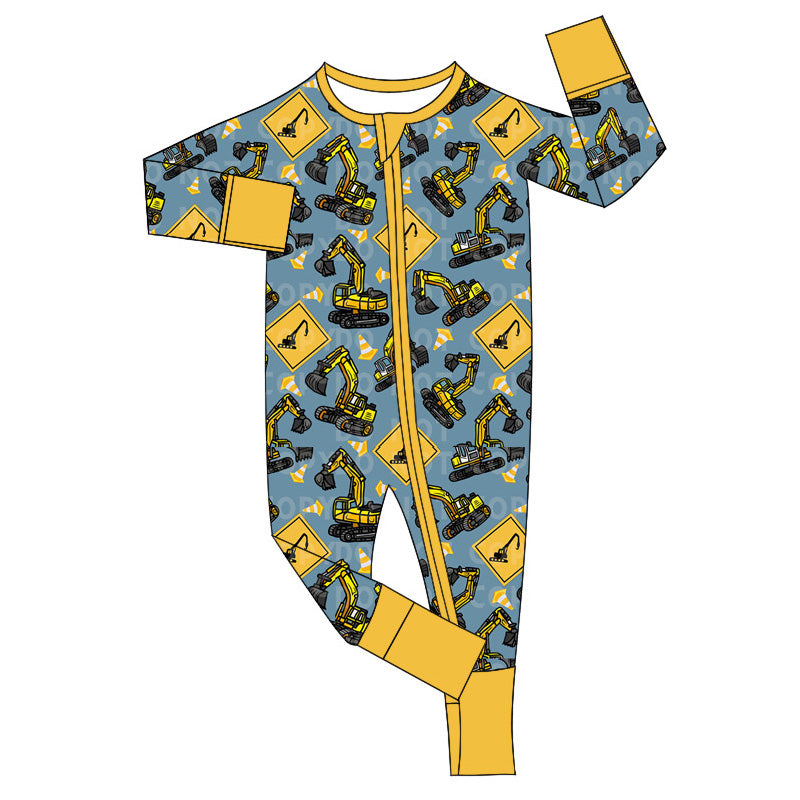 Baby Infant Boys Digger Construction Zip Rompers preorder