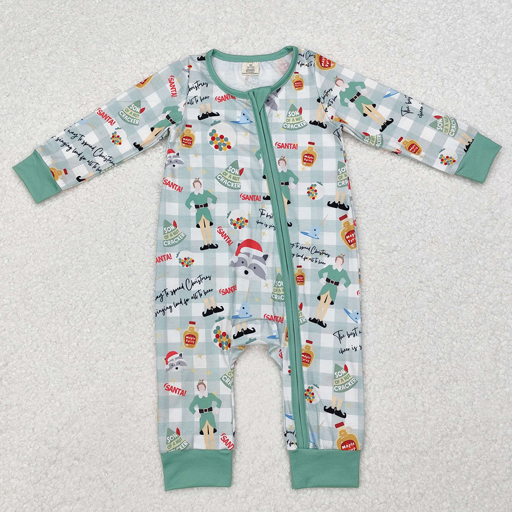 Baby Infant Christmas Shelf Checkered Bamboo Zip Rompers