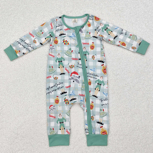 Baby Infant Christmas Shelf Checkered Bamboo Zip Rompers