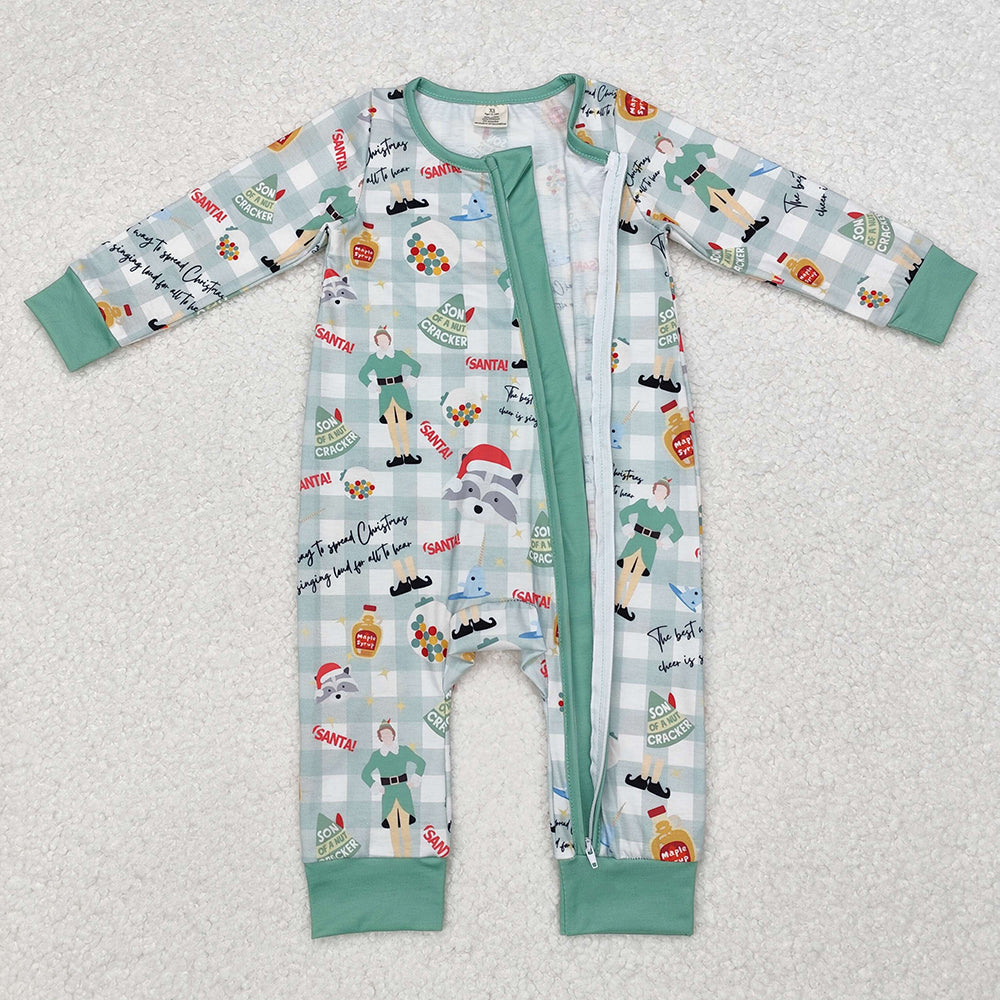 Baby Infant Christmas Shelf Checkered Bamboo Zip Rompers