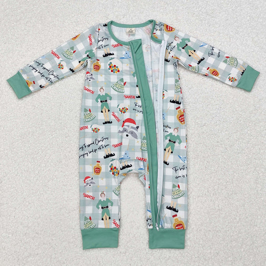 Baby Infant Christmas Shelf Checkered Bamboo Zip Rompers