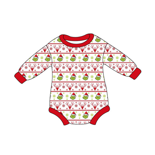 Baby Infant Christmas Green Face Deer Rompers preorder