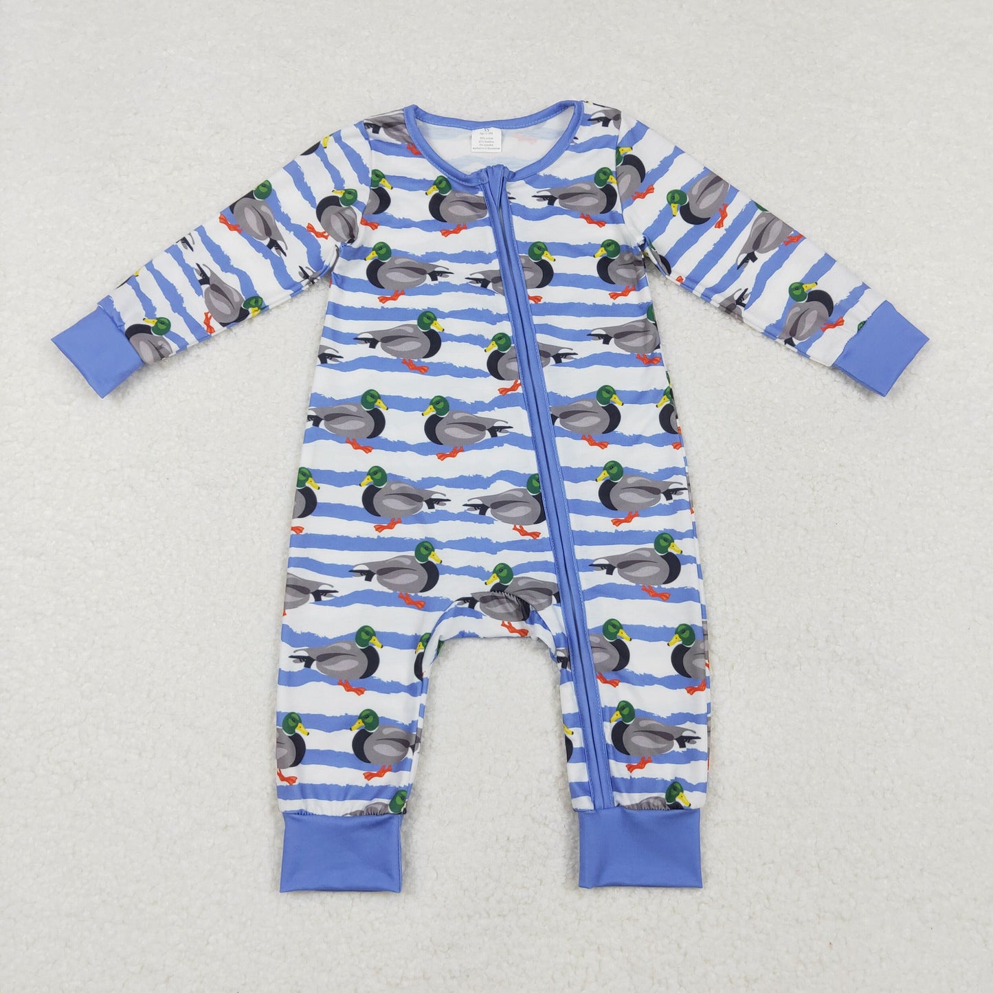 USA Shop Baby Infant Boys Fall Stripes Ducks Bamboo Zip Rompers