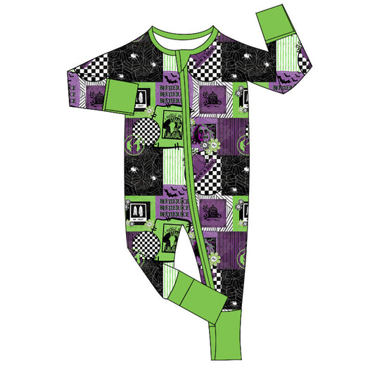 Baby Infant Boys Halloween Spider Green Horrible Zip Rompers preorder