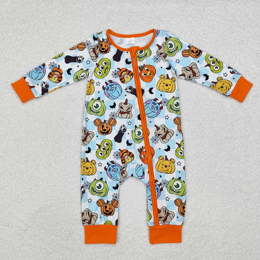 Baby Infant Boys Halloween Pumpkins Zip Rompers