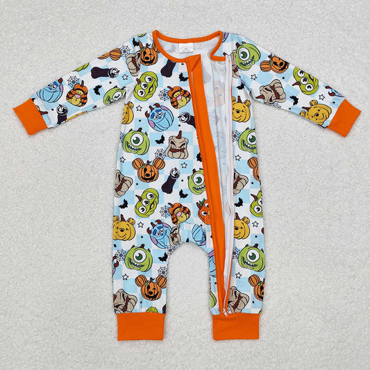 Baby Infant Boys Halloween Pumpkins Zip Rompers