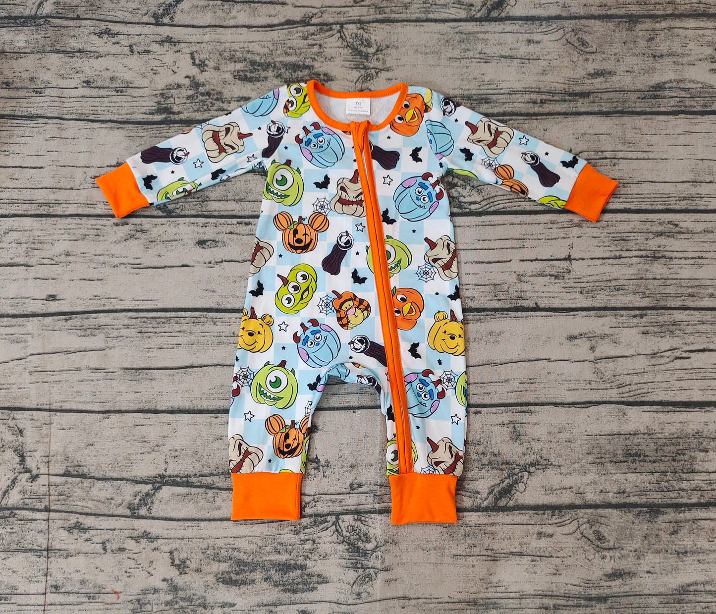 Baby Infant Boys Halloween Pumpkins Zip Rompers