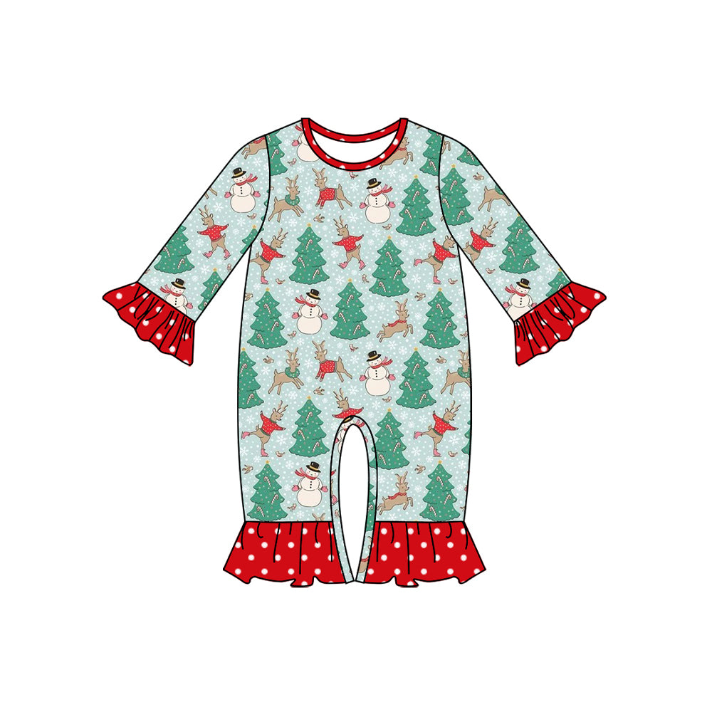 Baby Infant Girls Christmas Tree Snowman Ruffle Rompers preorder