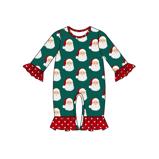 Baby Infant Girls Christmas Green Santa Ruffle Rompers preorder