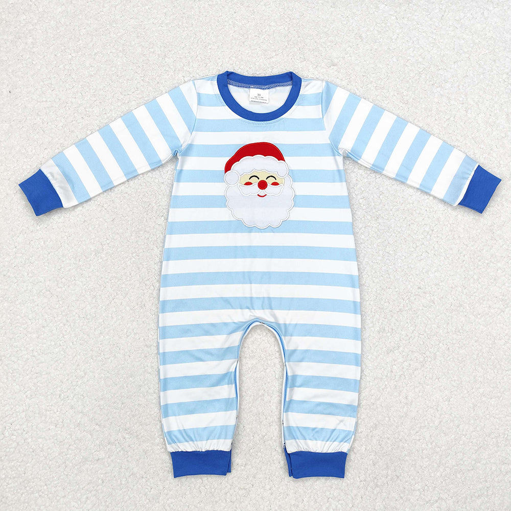 Baby Infant Boys Christmas Blue Stripes Santa Rompers