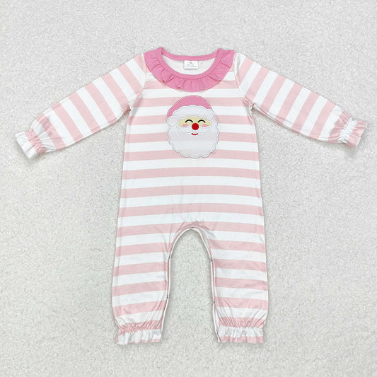 Baby Infant Girls Christmas Pink Stripes Santa Rompers