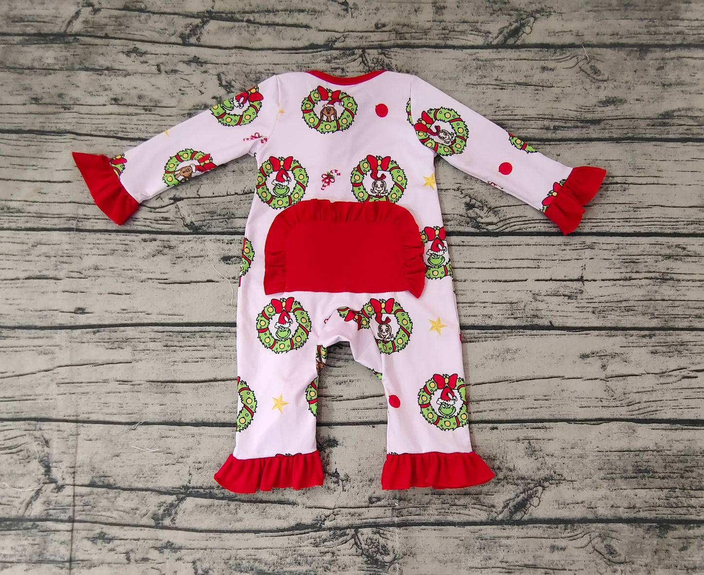 Baby Infant Girls Christmas Green Face Zip Rompers