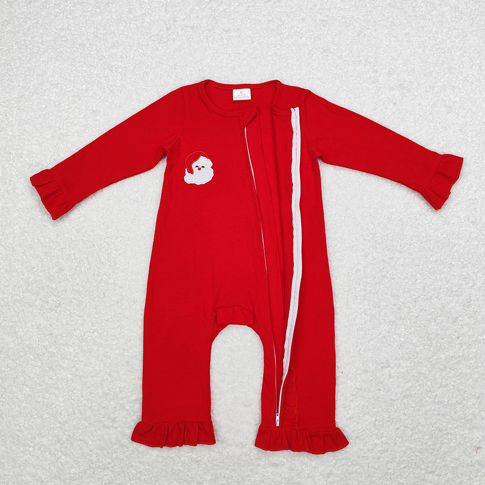 Baby Girls Christmas Santa Red Ruffle Zip Rompers