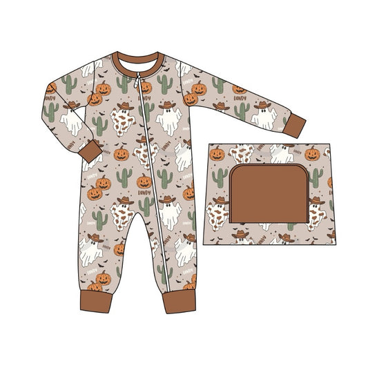 Baby Infant Boys Halloween Howdy Western Zip Rompers preorder