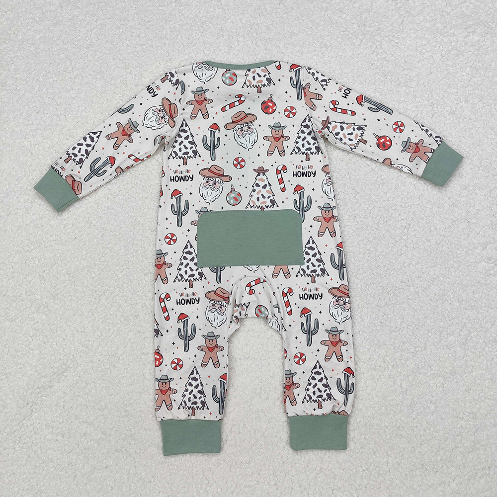 Baby Infant Boys Christmas Howdy Western Zip Rompers