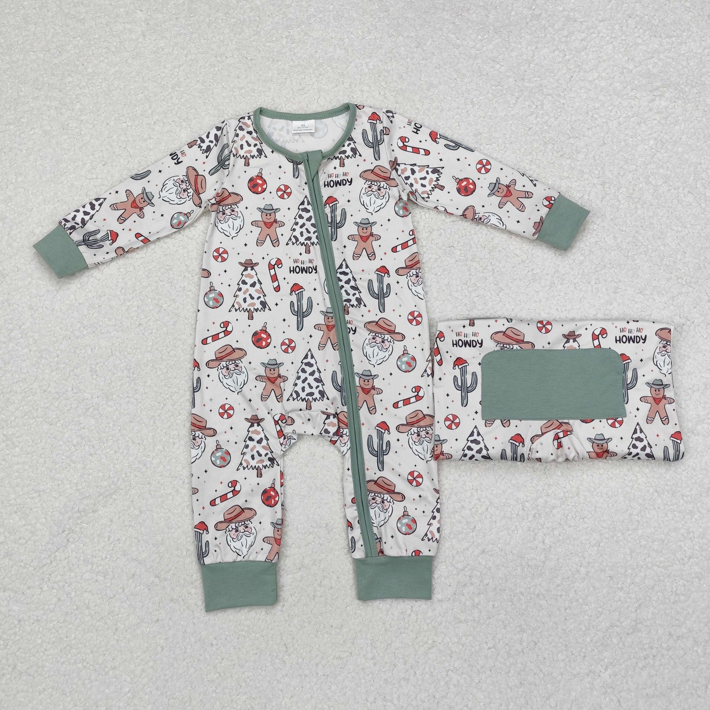 Sibling Baby Infant Boys Christmas Trees Santa Cows Embroidery Zip Rompers