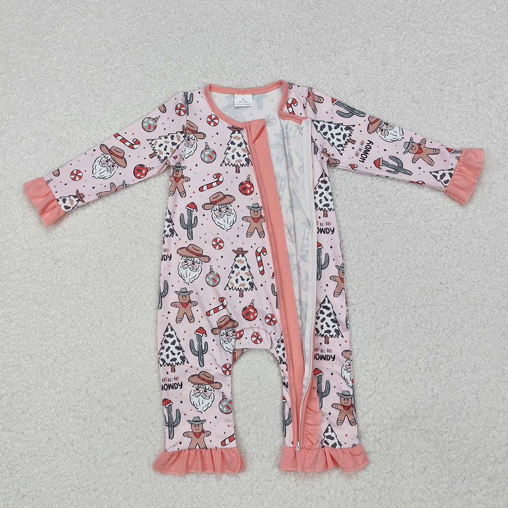 Baby Infant Girls Christmas Howdy Western Zip Rompers