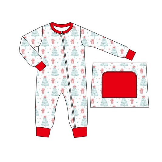 Baby Infant Boys Christmas Tree Stars Zip Rompers preorder