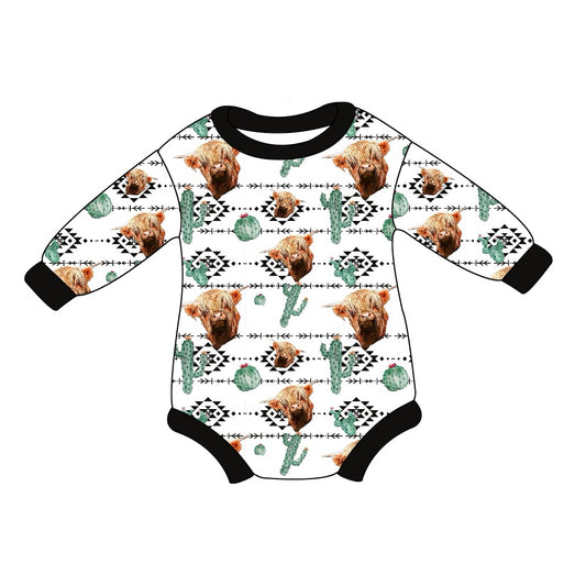 Baby Infant Boys Western Highland Cow Cactus Rompers preorder