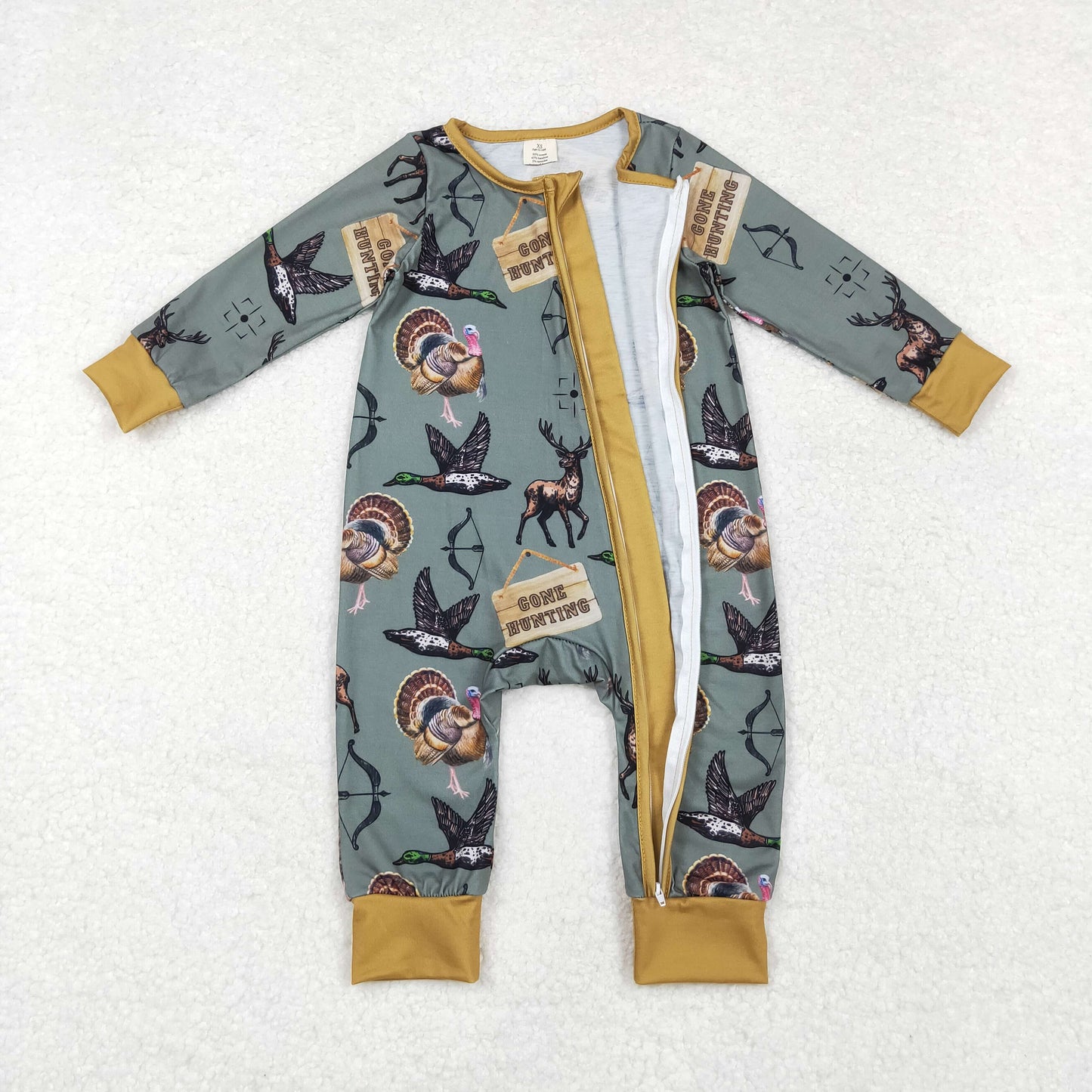 USA Shop Baby Infant Boys Hunting Deers Ducks Bamboo Zip Rompers
