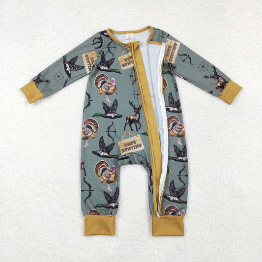 USA Shop Baby Infant Boys Hunting Deers Ducks Bamboo Zip Rompers