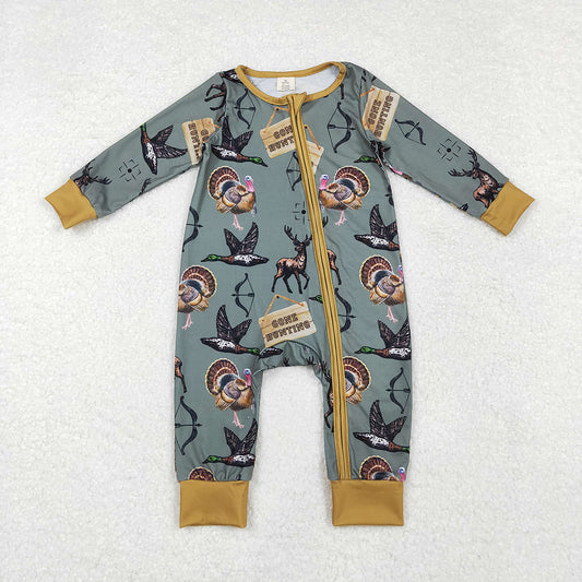 Baby Infant Boys Hunting Deers Ducks Bamboo Zip Rompers