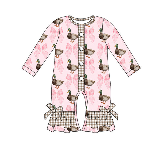 Baby Infant Girls Pink Mallard Ducks Bows Rompers preorder