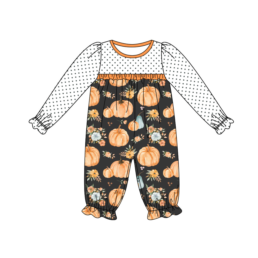 Baby Infant Girls Fall Dots Pumpkins Flowers Rompers preorder