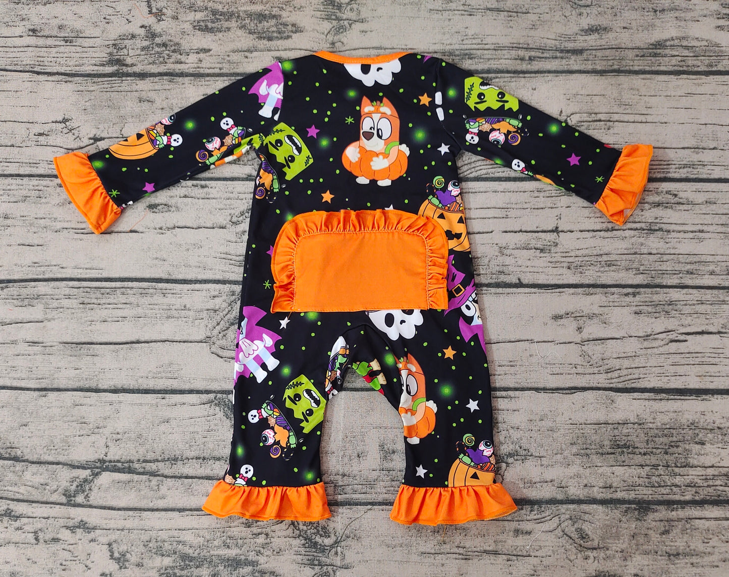 Baby Infant Girls Halloween Dogs Pumpkins Zip Long Sleeve Rompers