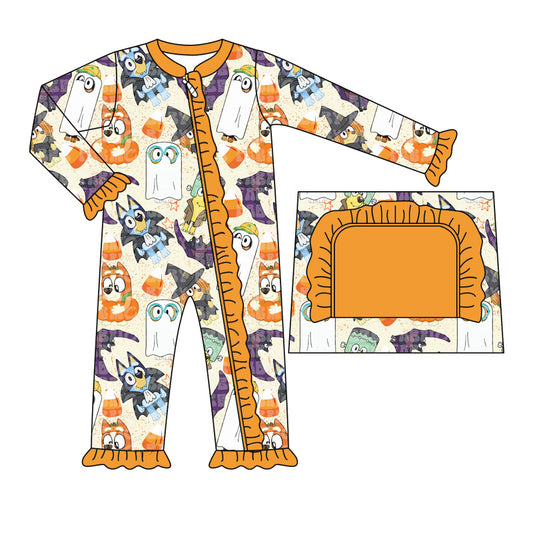 Baby Infant Girls Halloween Dogs Ghost Zip Long Sleeve Rompers preorder