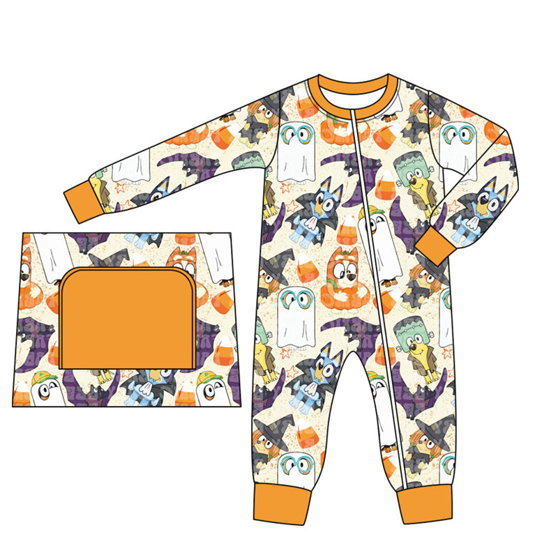 Baby Infant Boys Halloween Dogs Ghost Zip Long Sleeve Rompers preorder