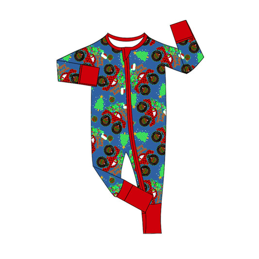 Baby Infant Boys Christmas Tree Trucks Zip Long Sleeve Rompers preorder